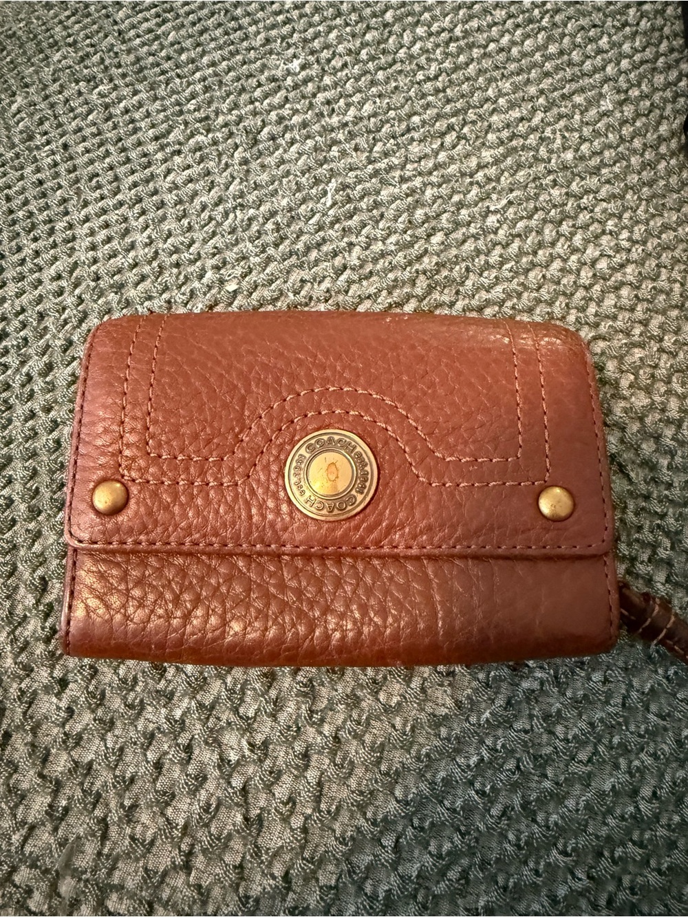 Coach Brown Leather Zip Wallet with Brass Logo